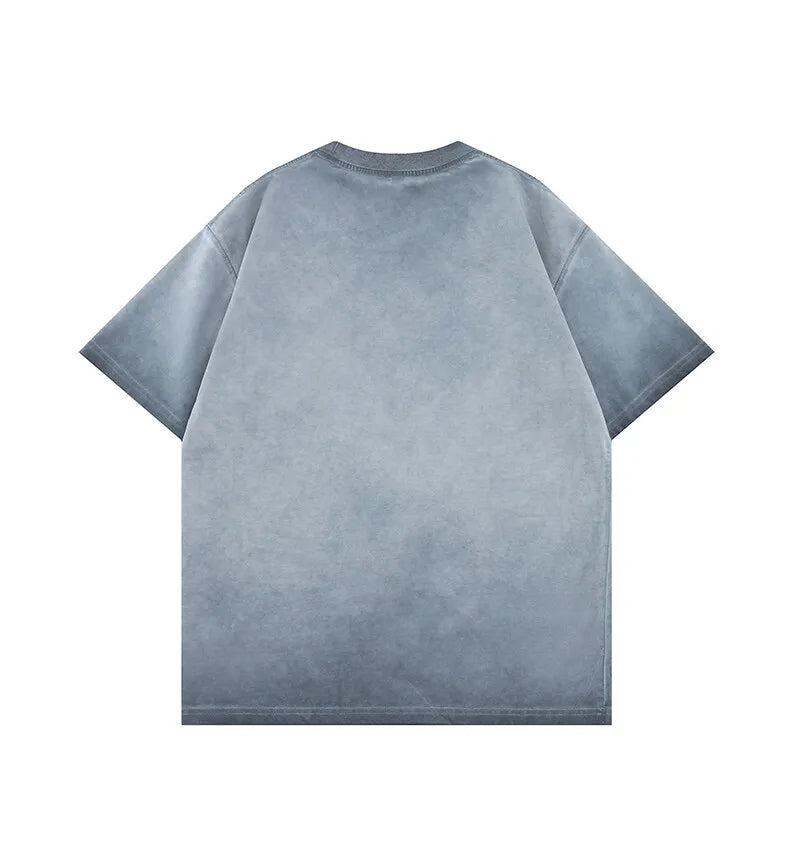 Mens Gradient Washed Loose Crew Neck Tee Streetwear