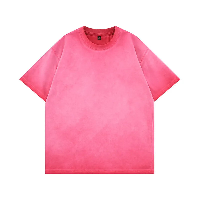 Mens Gradient Washed Loose Crew Neck Tee Streetwear