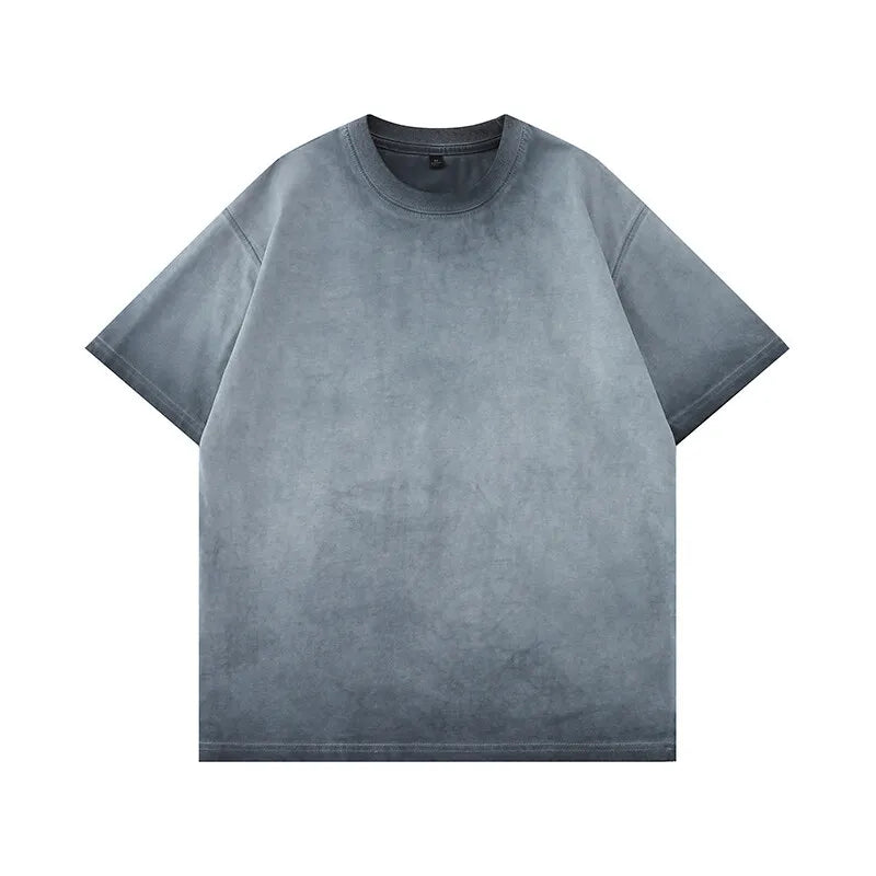 Mens Gradient Washed Loose Crew Neck Tee Streetwear
