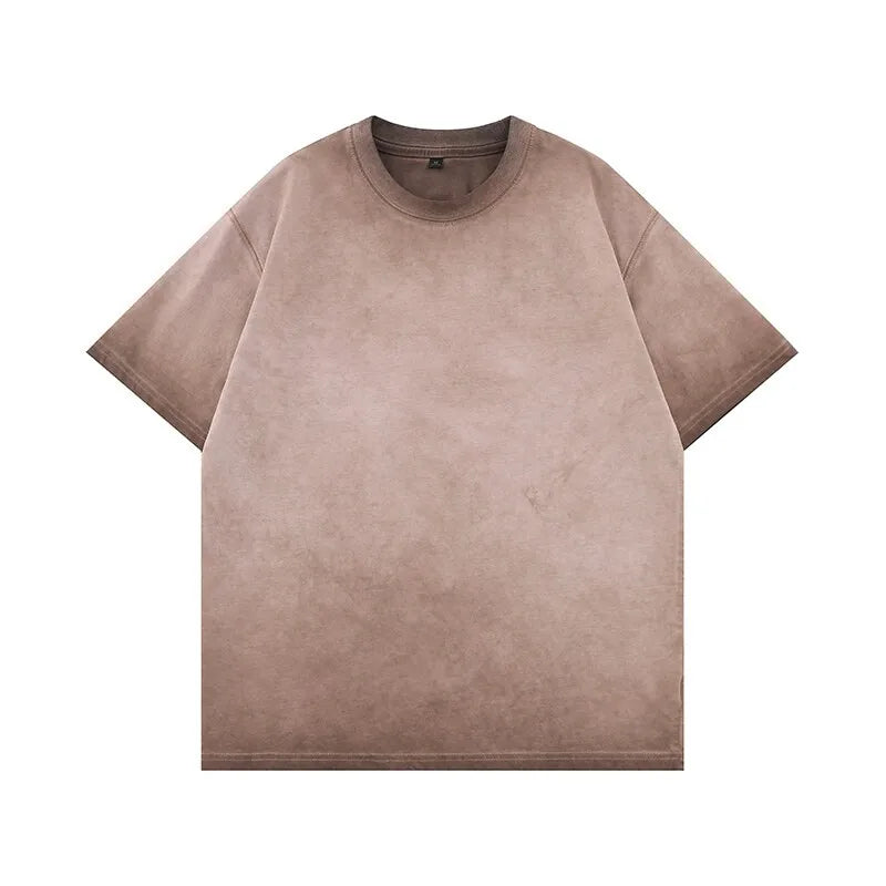 Mens Gradient Washed Loose Crew Neck Tee Streetwear