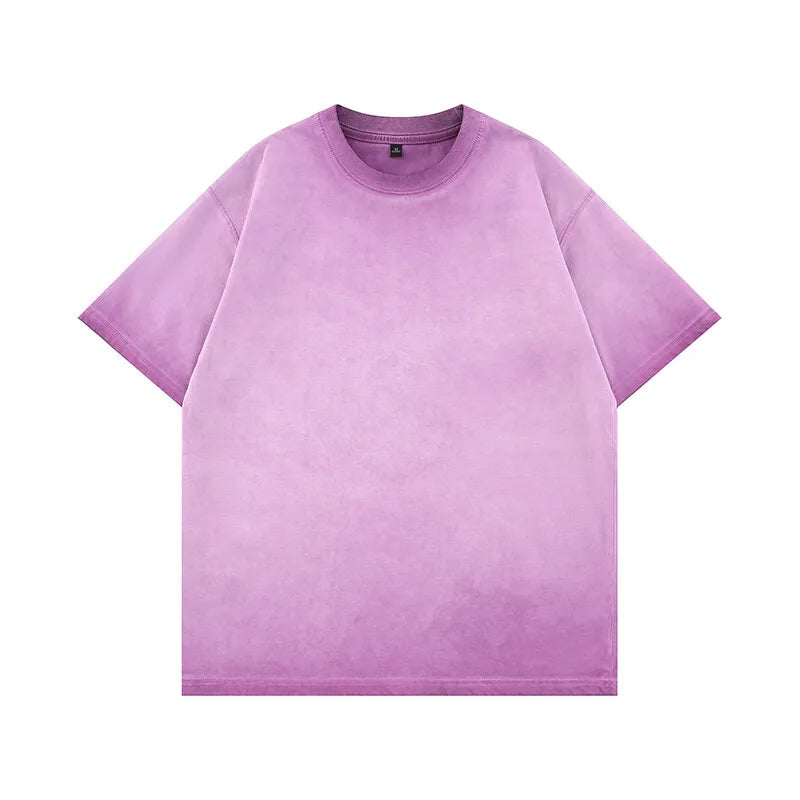 Mens Gradient Washed Loose Crew Neck Tee Streetwear